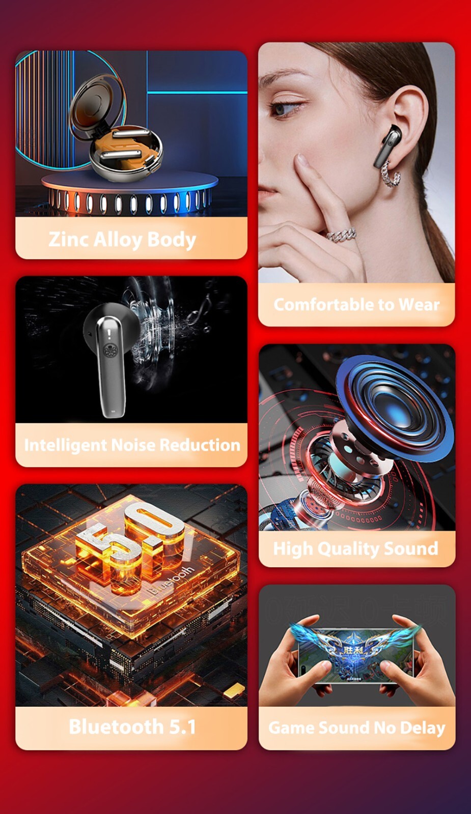 Hydra Wireless Earbuds Bluetooth 5.1 Headset Headphones Noise Cancellation Chain