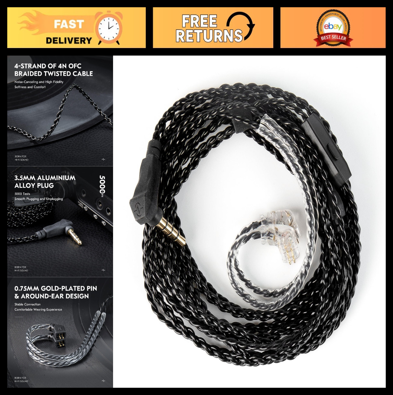 2M IEM Cable with Mic for KZ ZSN PRO X/ZS12 PRO X, 4N OFC Braided Earphone Wire