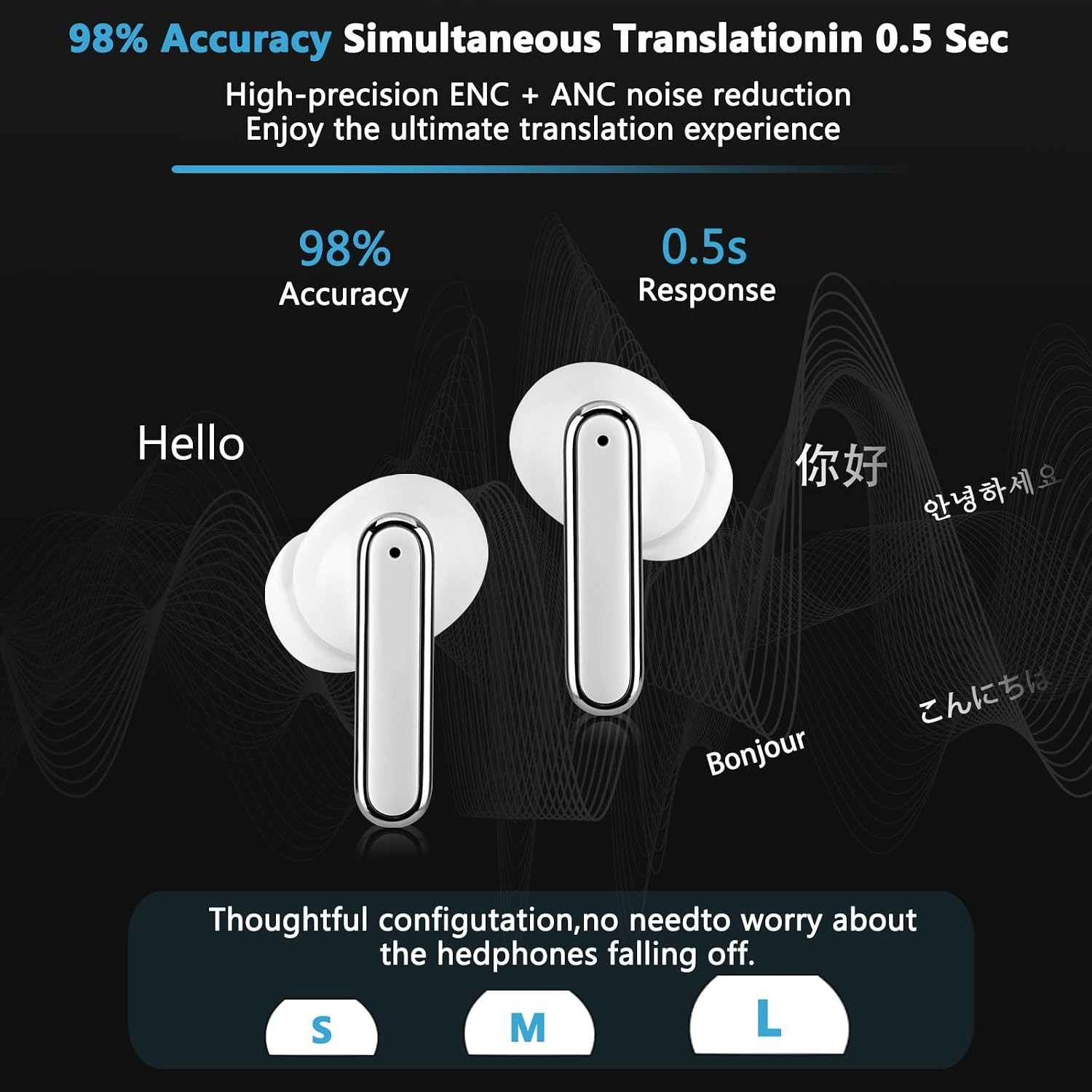 150 Languages Translation Earbuds with Bluetooth & 10Hr Battery Life—Smart Audio