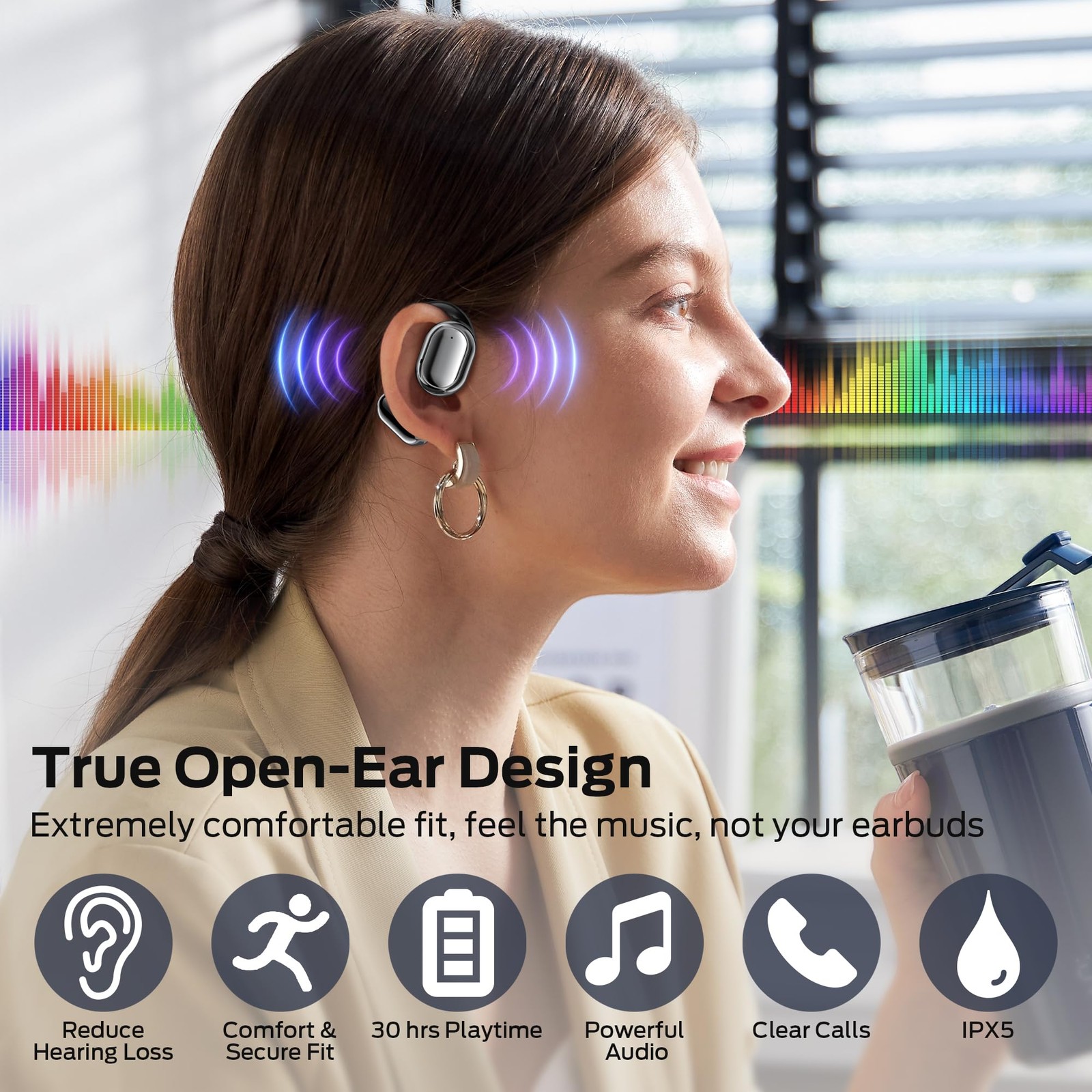 Bugani Open Ear Headphones Bluetooth 5.3 Wireless Headphones Dual Large Driver