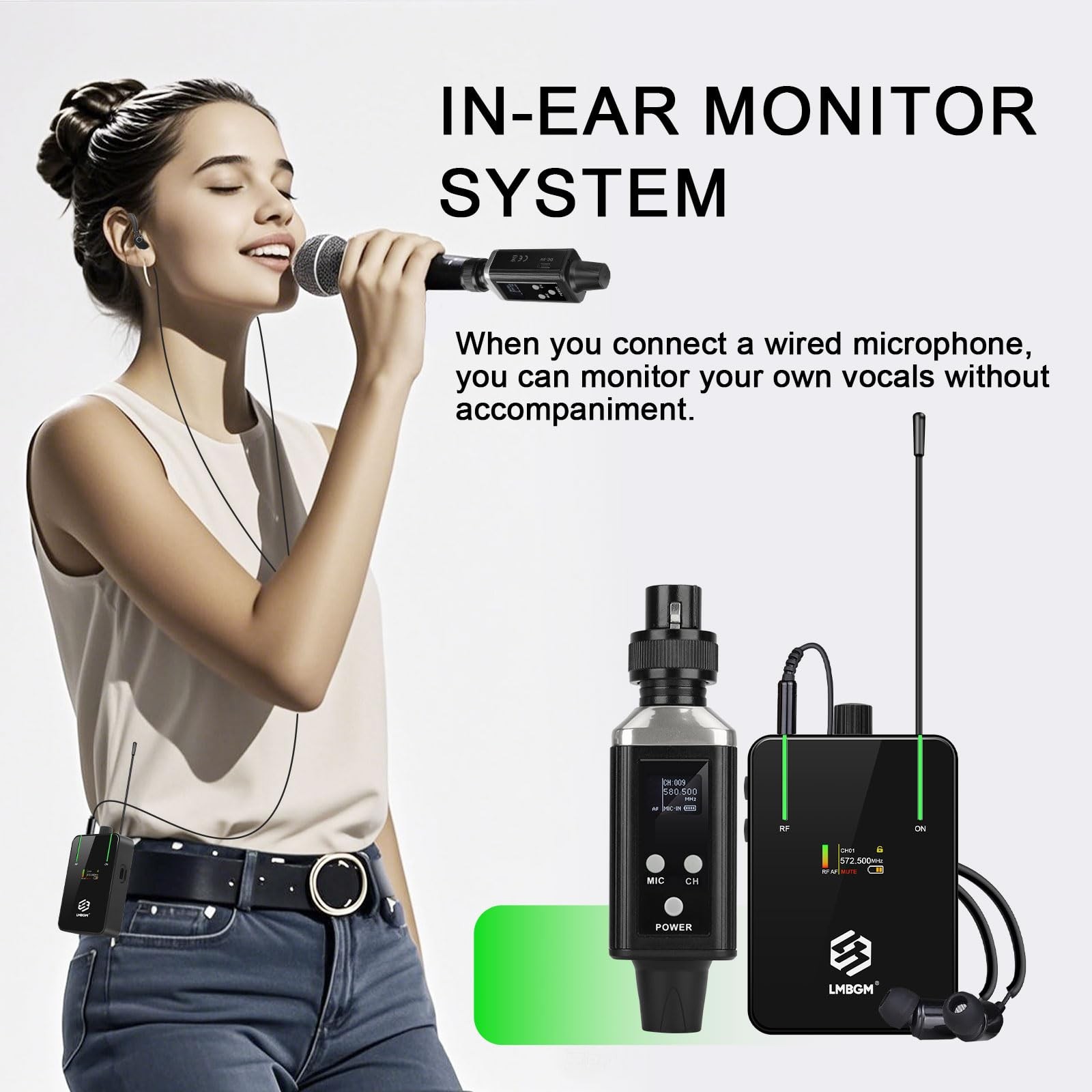 AR9 UHF Mono Wireless in-Ear Monitor Pro System Transmitter and Beltpack Receive