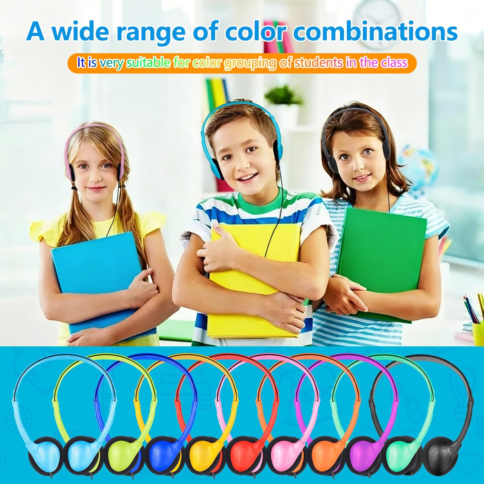 25 PCS Bulk Headphones Classroom 3.5mm Jack Multi Color Wired On Ear Kids