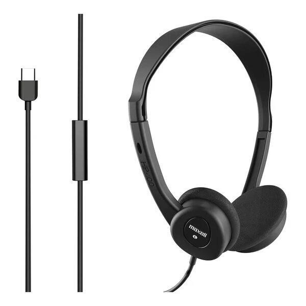 Maxell 197326 Wired On-Ear Headphones with In-Line Mic & USB-C Connector