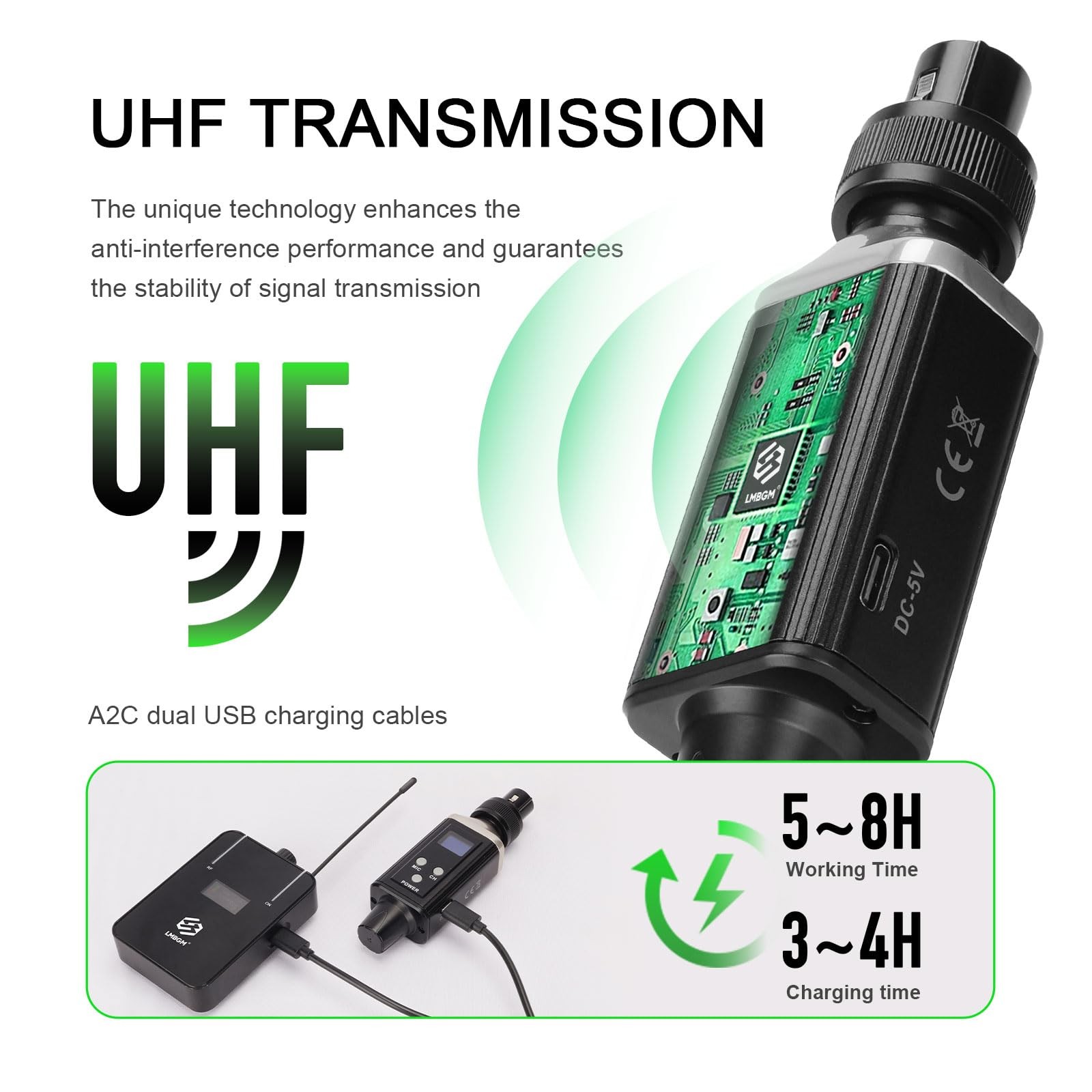 AR9 UHF Mono Wireless in-Ear Monitor Pro System Transmitter and Beltpack Receive