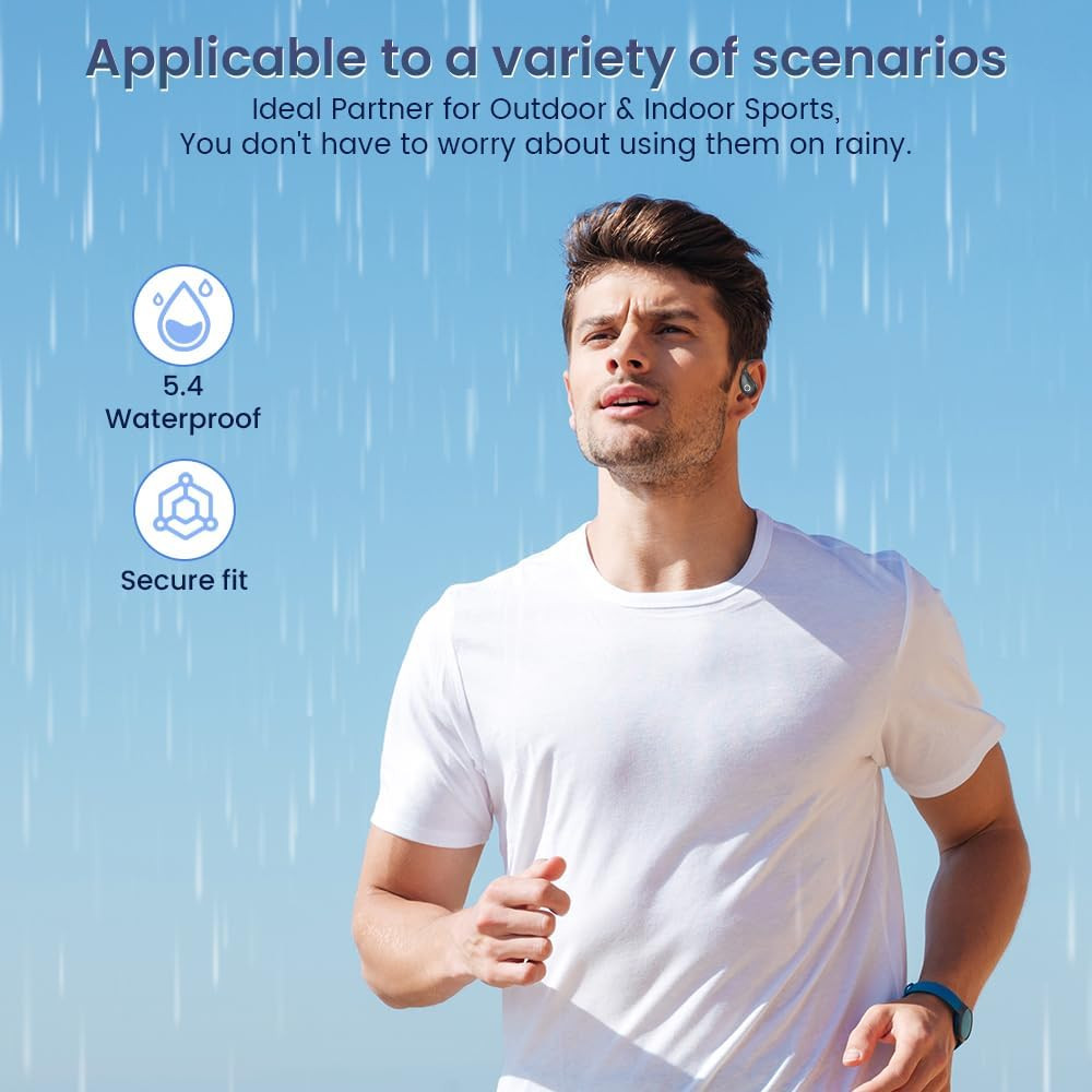Open Ear Earbuds Wireless Bluetooth Headphones, 60Hrs Playtime, Stereo Sound ove
