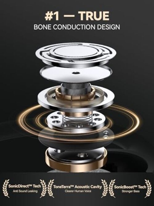 True Wireless Bone Conduction Earphones, OWS Open Ear Headphones with Charcoal