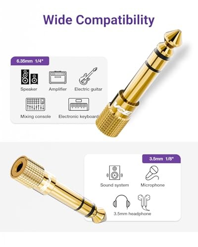 VCE 1/4 inch to 3.5mm Stereo Headphone Adapter 2-Pack Gold-Plated Audio Converte