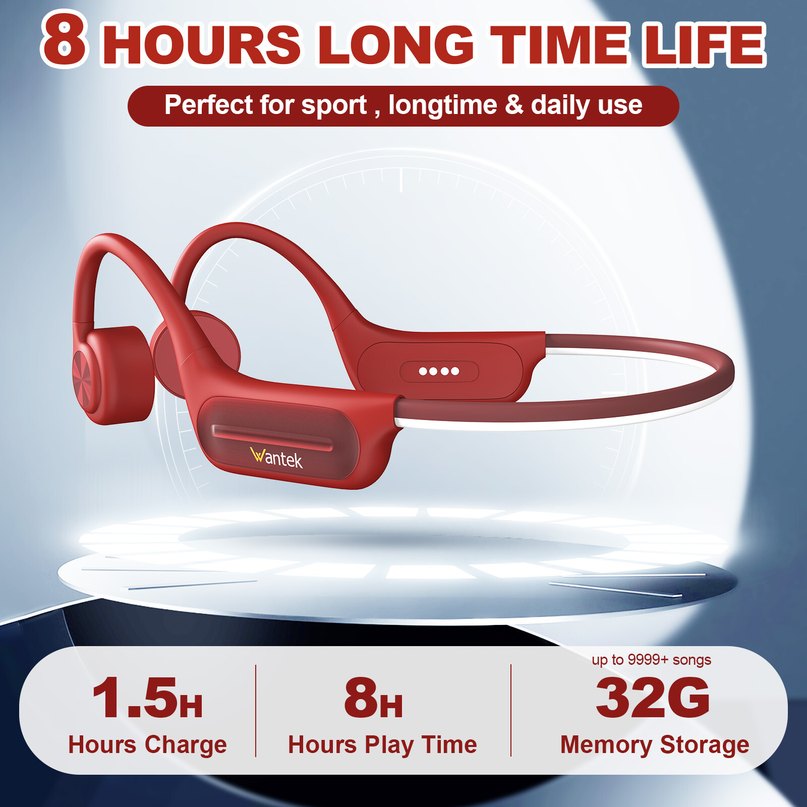 Wantek Bluetooth Bone Conduction Headphones IP68 32GB MP3 Swimming Earphones