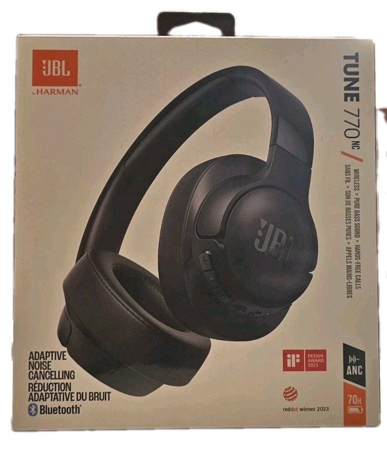 JBL Tune 770NC Wireless Noise Cancelling Over-Ear Headphones Black New in Box