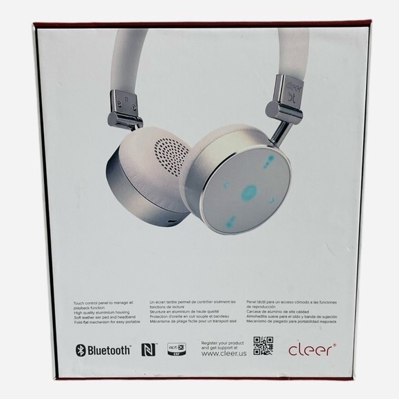 CLEER BT Wireless Over-Ear Bluetooth Headphones Lightweight White Silver NIB