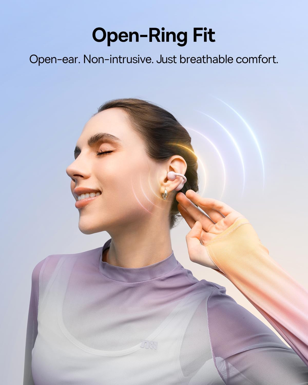 Bass BC1 Open Ear Earbuds Clip-On Headphones, Open-Ring Comfort with Tri-Curve S