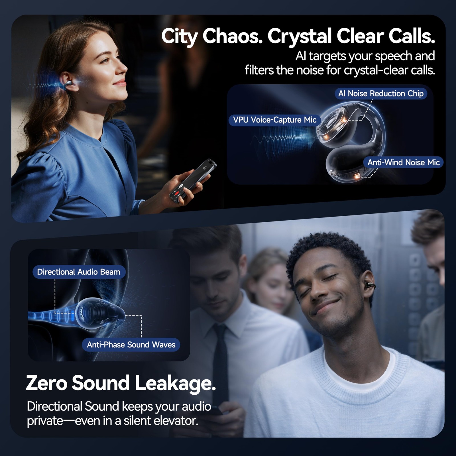 Air Open Ear Clip-on Earbuds｜Zero-Gravity Wearable Tech｜Black
