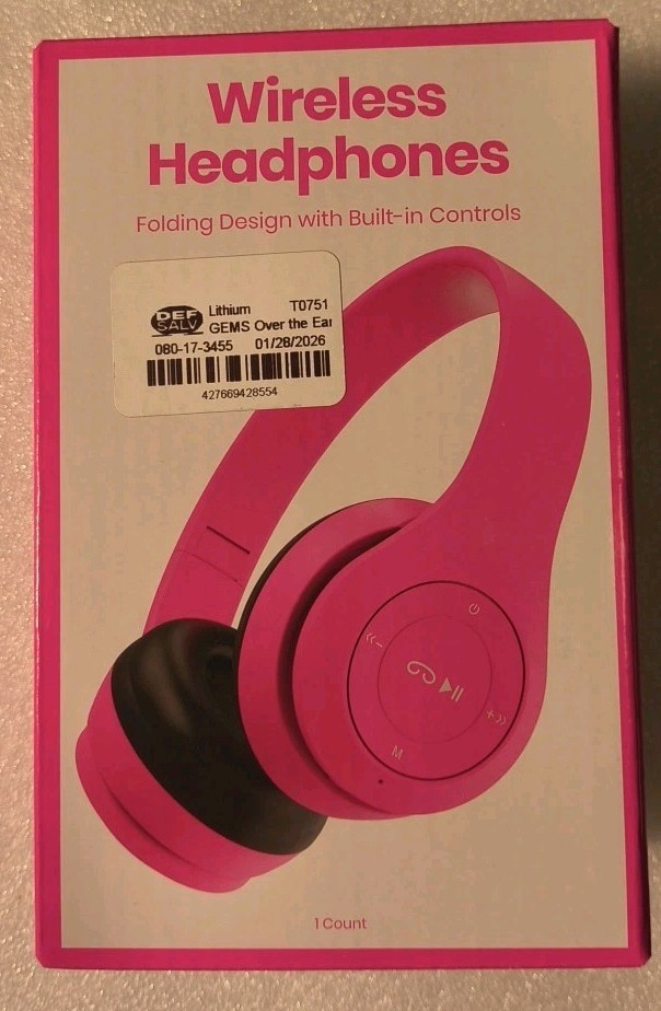 GEMS Wireless Headphones Folding Compact Design, 6hr Battery, Pink, Micro USB