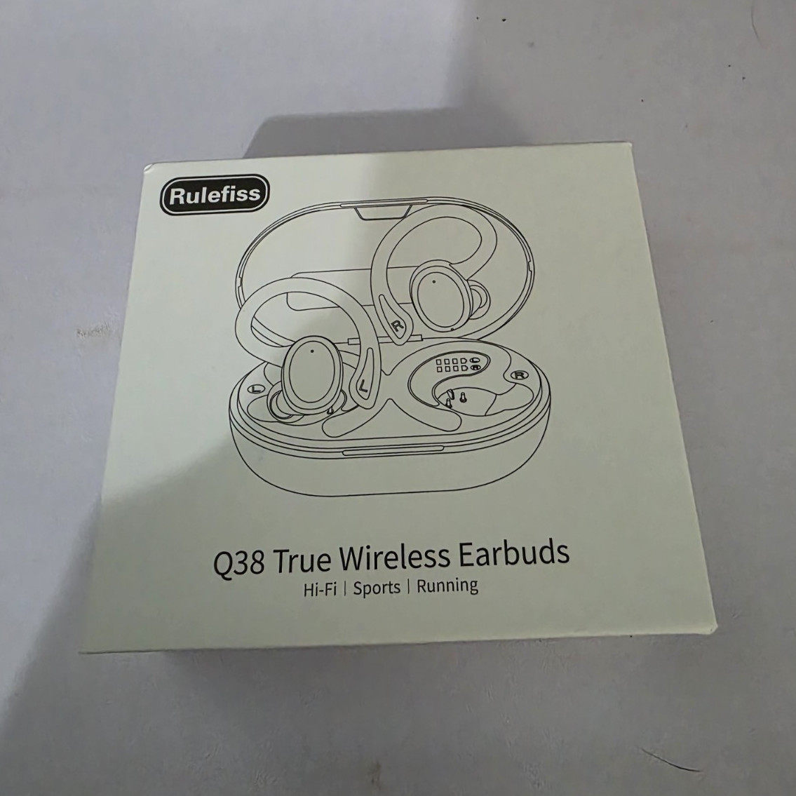 Rulefiss Q38 True Wireless Bluetooth Ear-Hook Earbuds Mic Sports Blue/White