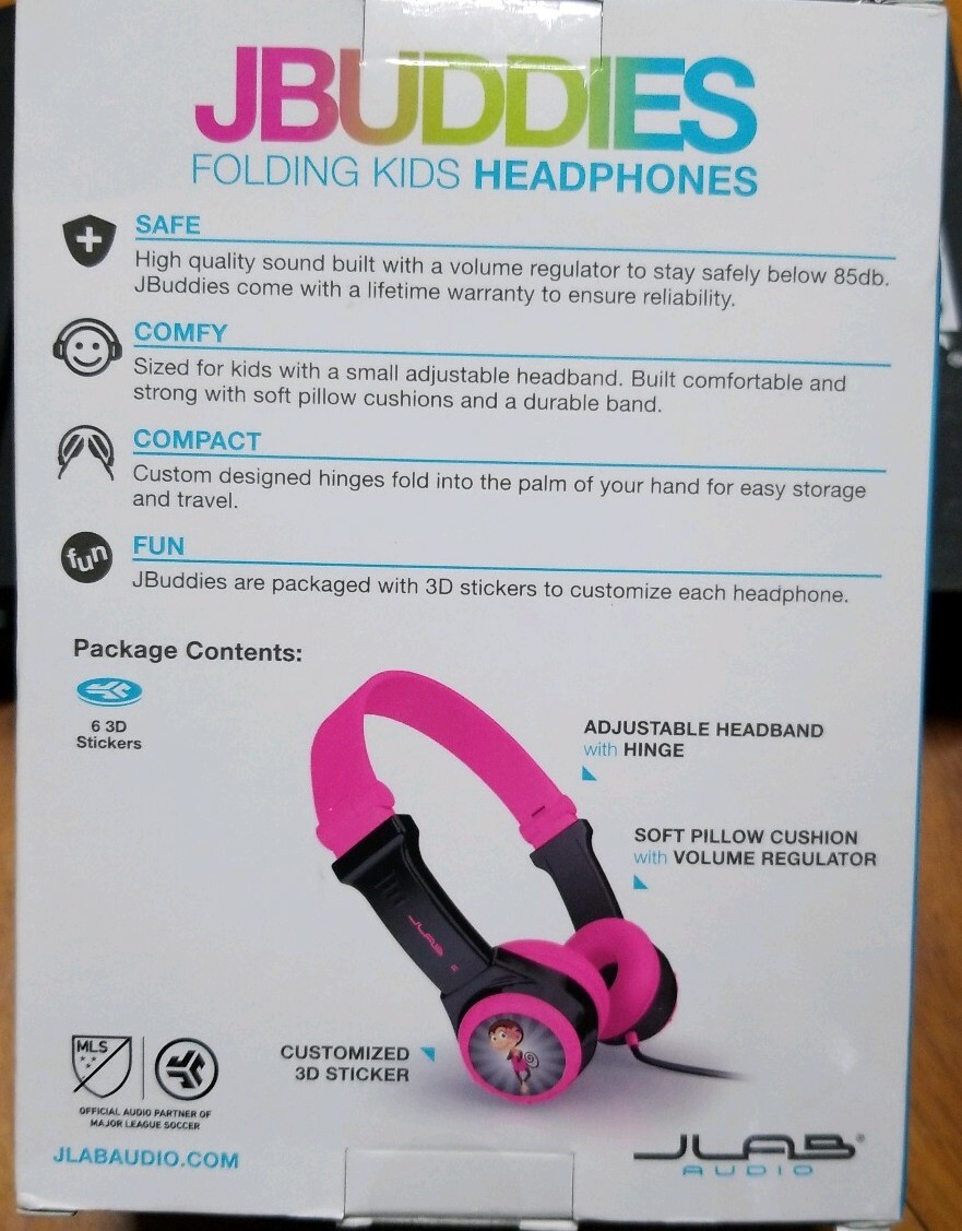 JLab, JBuddies Pink Kids, Folding, Volume Limiting Headphones, Brand New Sealed