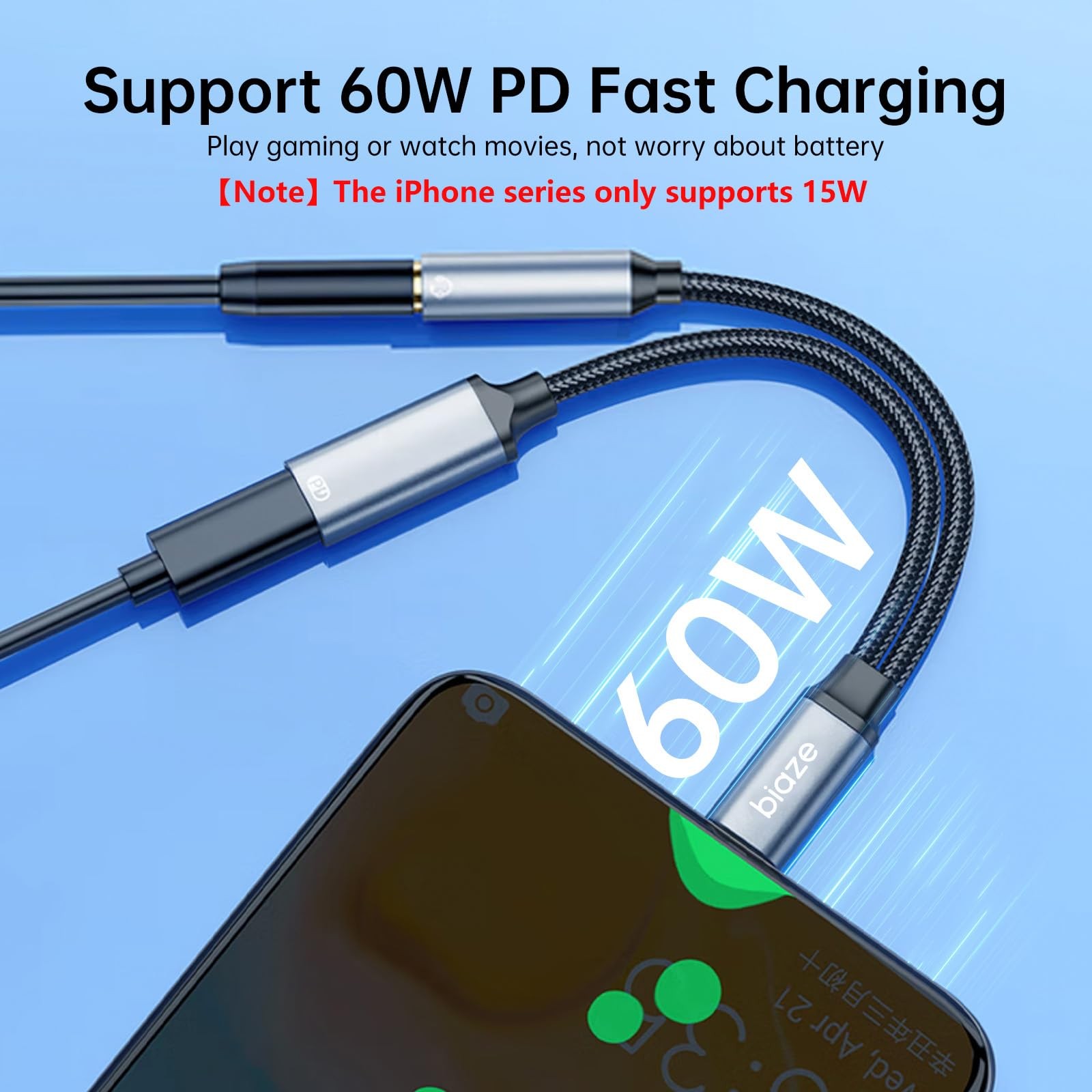 USB C to 3.5mm Headphone and Charger Adapter, 2-in-1 USB C to Aux Audio Jack and