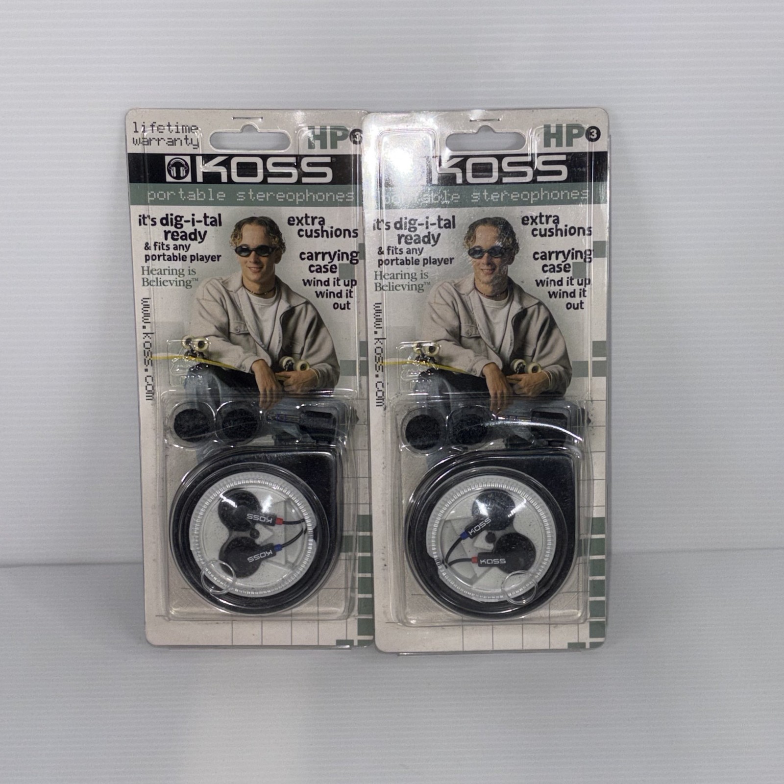 2x Vintage Koss HP 3 Headphones NOS Sealed Walkman Earbuds w Wind Up Case