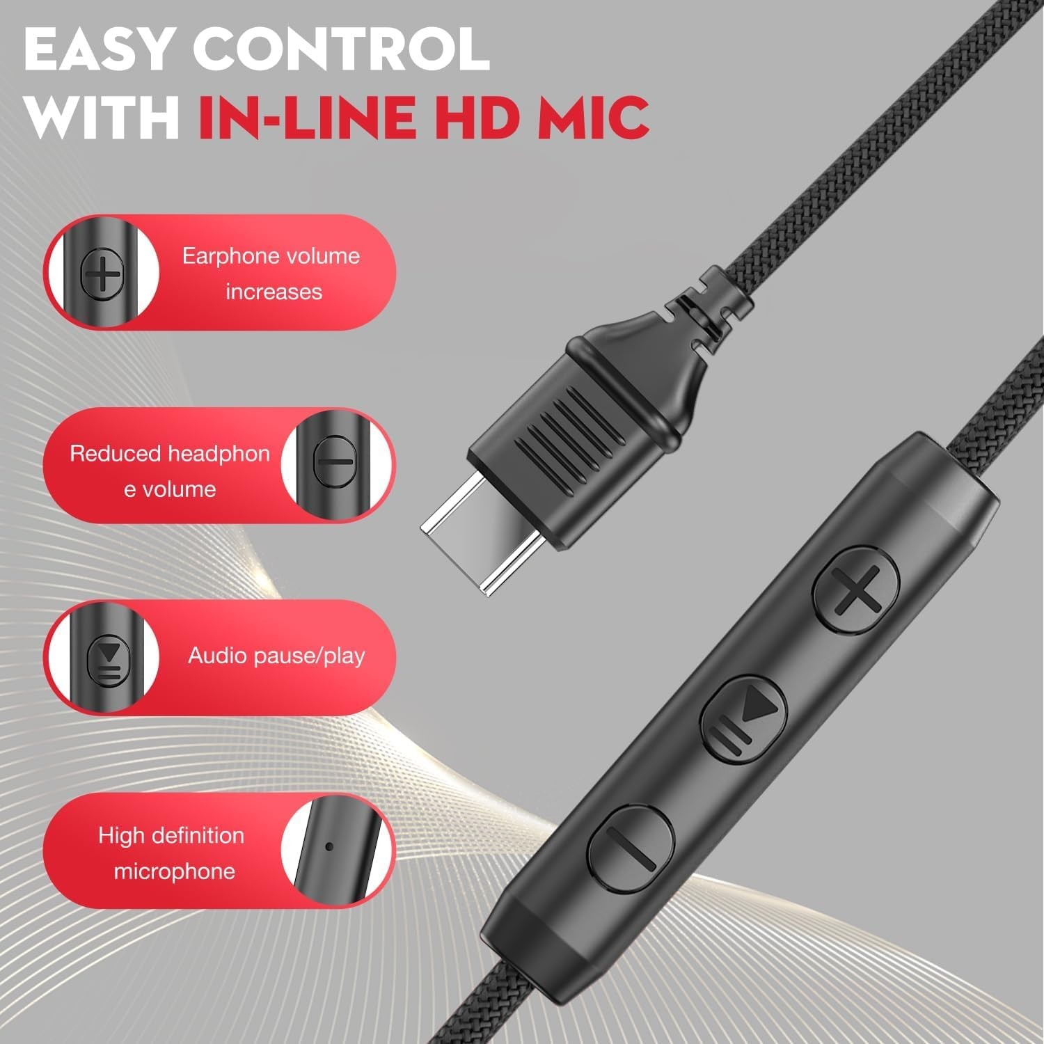 Upgraded USB Type C Wired Headphones Foldable Over-Ear With Mic Adult Red