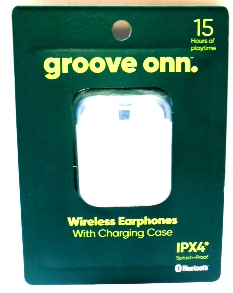 Groove Onn. Wireless Earphones W/Charging Case White IPX4 Splash-Proof Free Ship