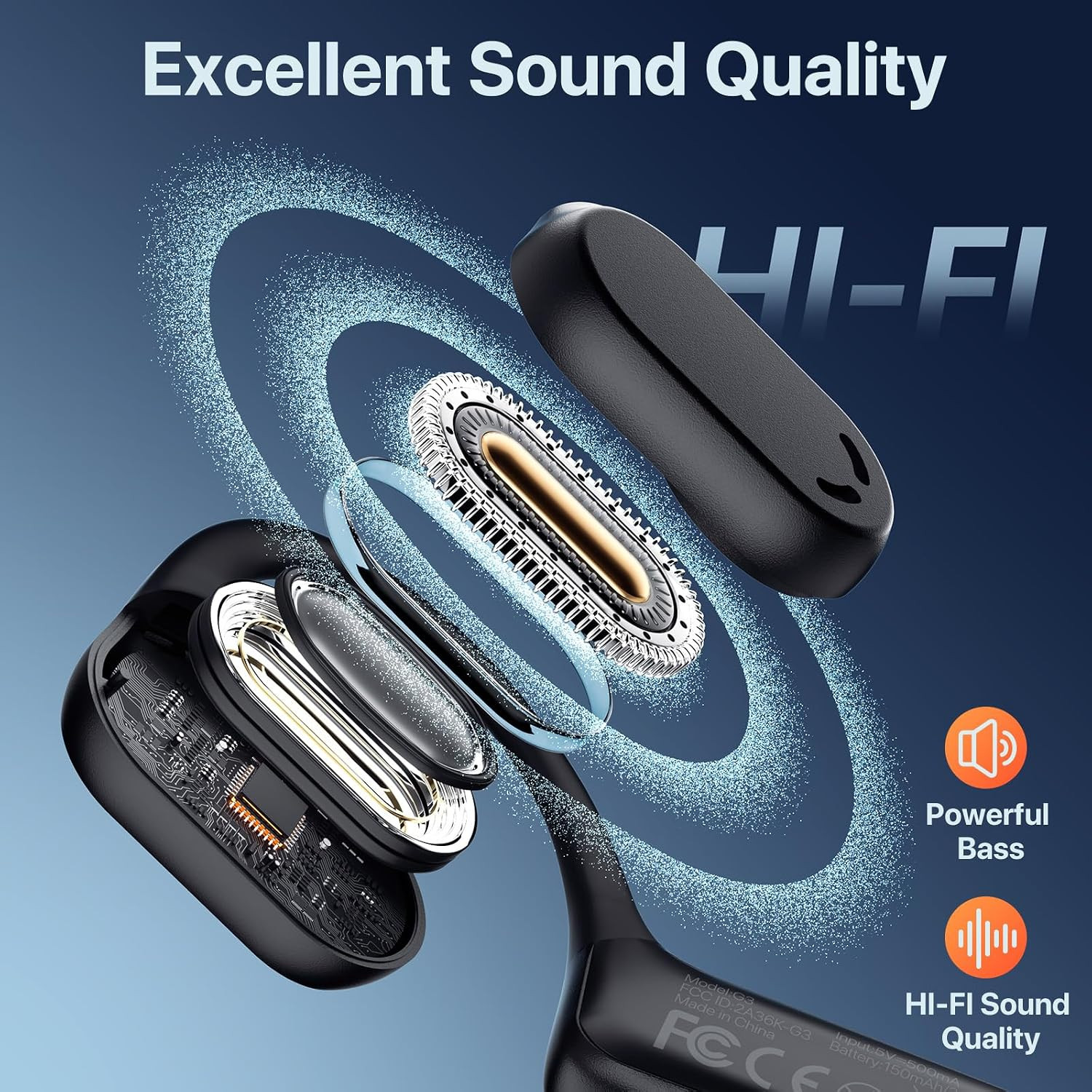Open Ear Headphones with Mic, Air Conduction Wireless Bluetooth Headset for Work