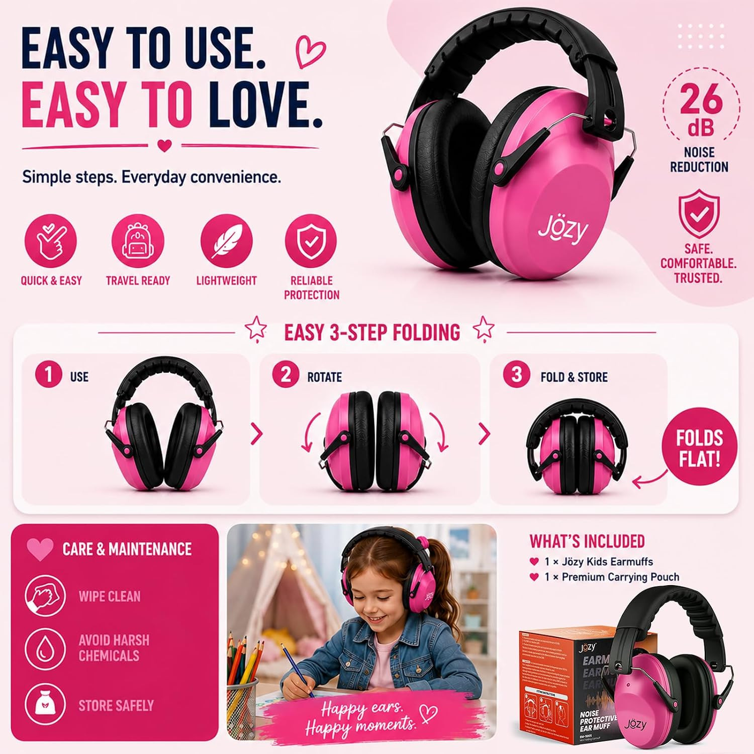Jozy Noise Canceling Headphones for Kids, SNR 26Db Ear Protection for Autism, So