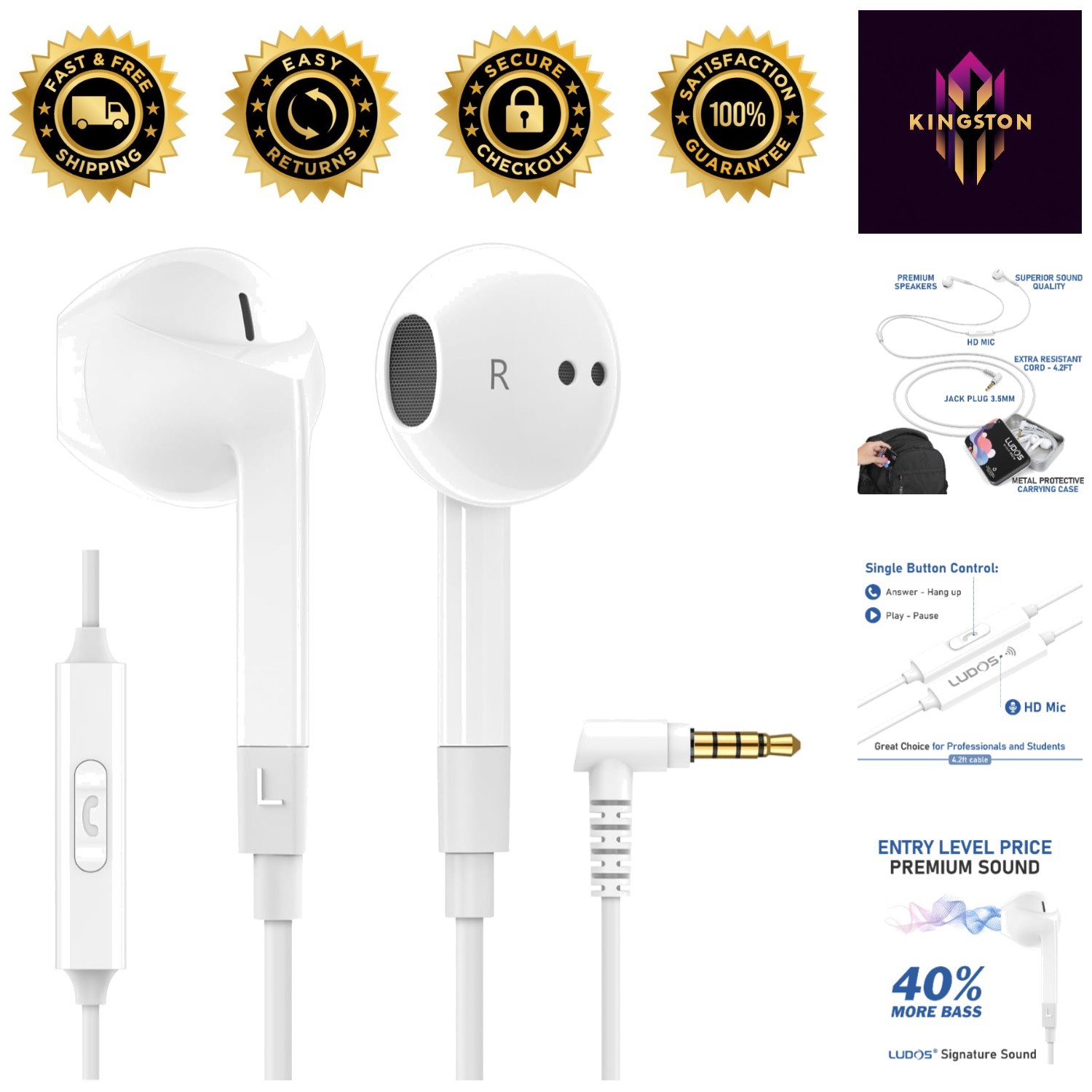 Lightweight Wired Earbuds with Noise Isolation & Carrying Pouch – 4.2 Ft Cable
