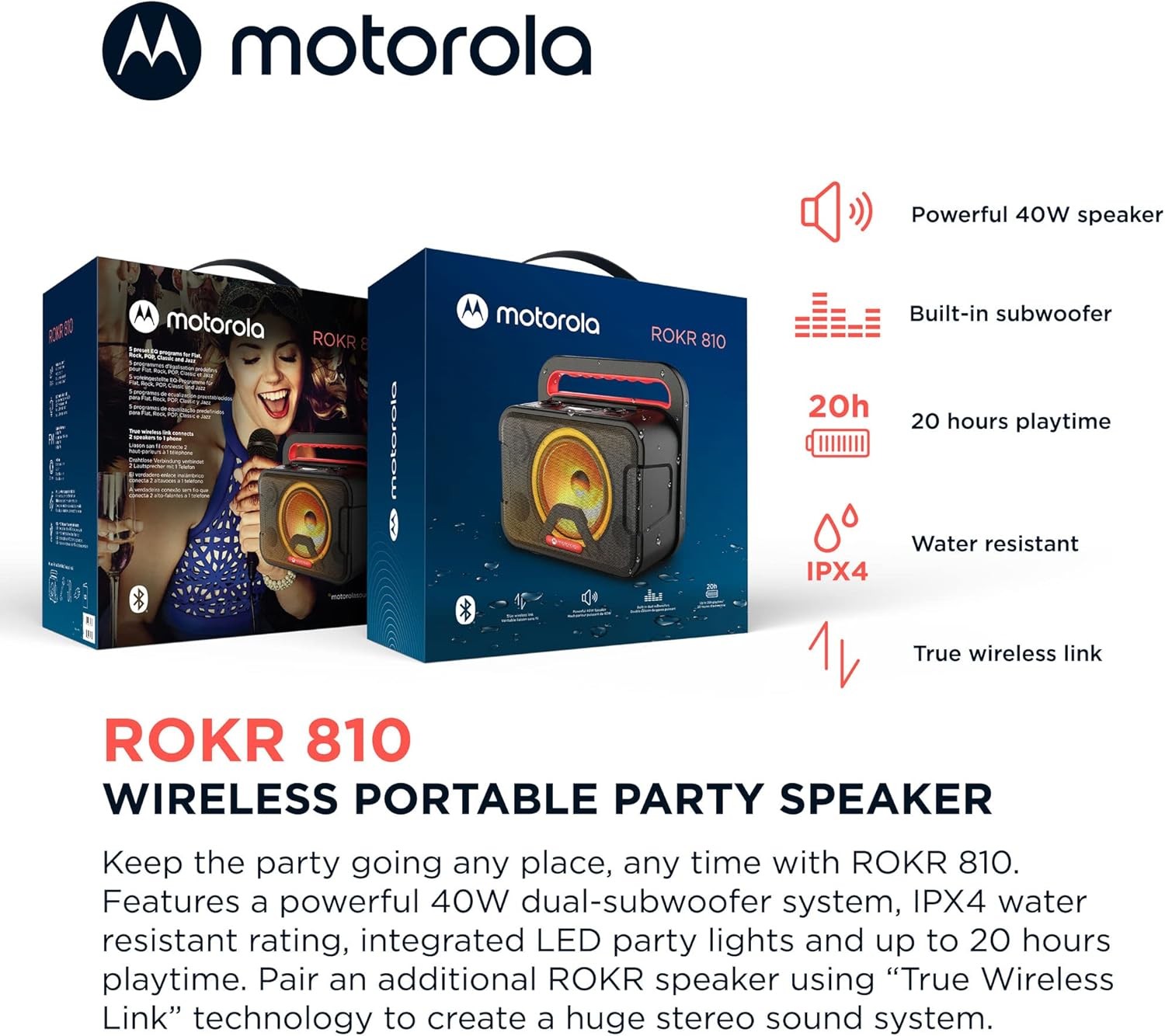 Motorola ROKR 810 Wireless Bluetooth Portable Speaker W/ Built-in Subwoofer NIB