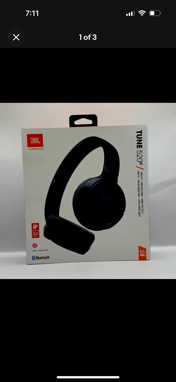 JBL Tune 520BT Wireless Over-Ear Headphones – Black New(JBLT520BLKAM)