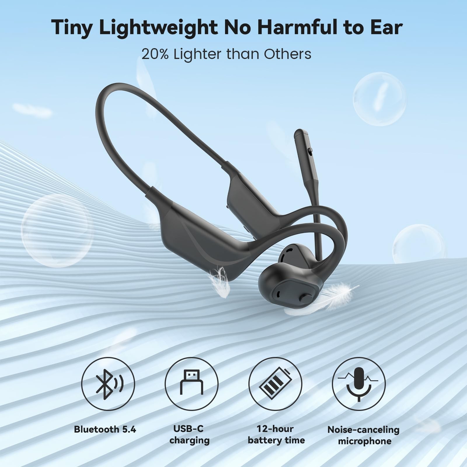 Open Ear Headphones with Mic, Lightweight Bluetooth 5.4 Headset with Micropho…