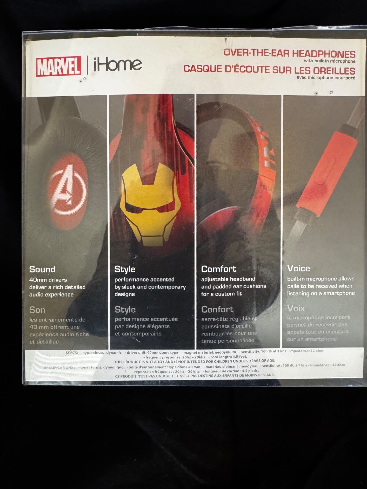 iHome Marvel Ironman Over-Ear Headphones Red/Black with Built in microphone NIB