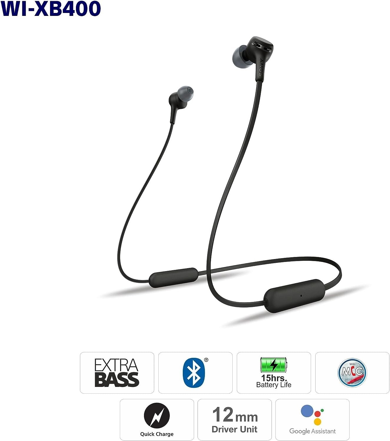 Sony WI-XB400 Wireless In-Ear Extra Bass Headphones With Mic for Phone Black