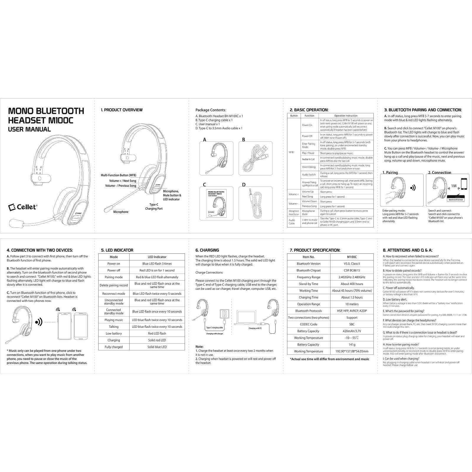 Noise Cancelling Overhead Wireless Headset with Boom Microphone