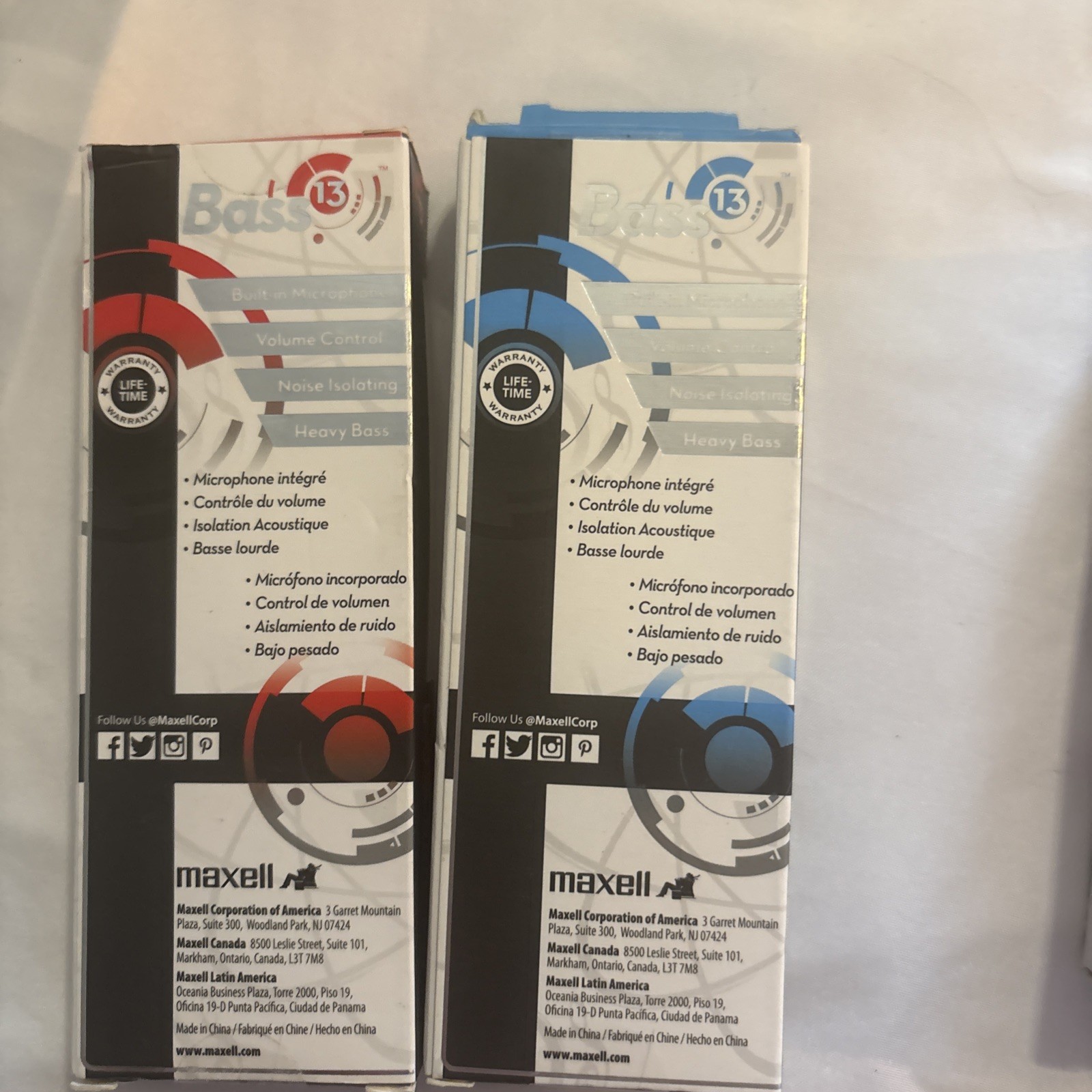 Lot Of 4 Maxwell Bass 13 Metallic Earbuds with Mic & Volume Blue Deep Rich Bass