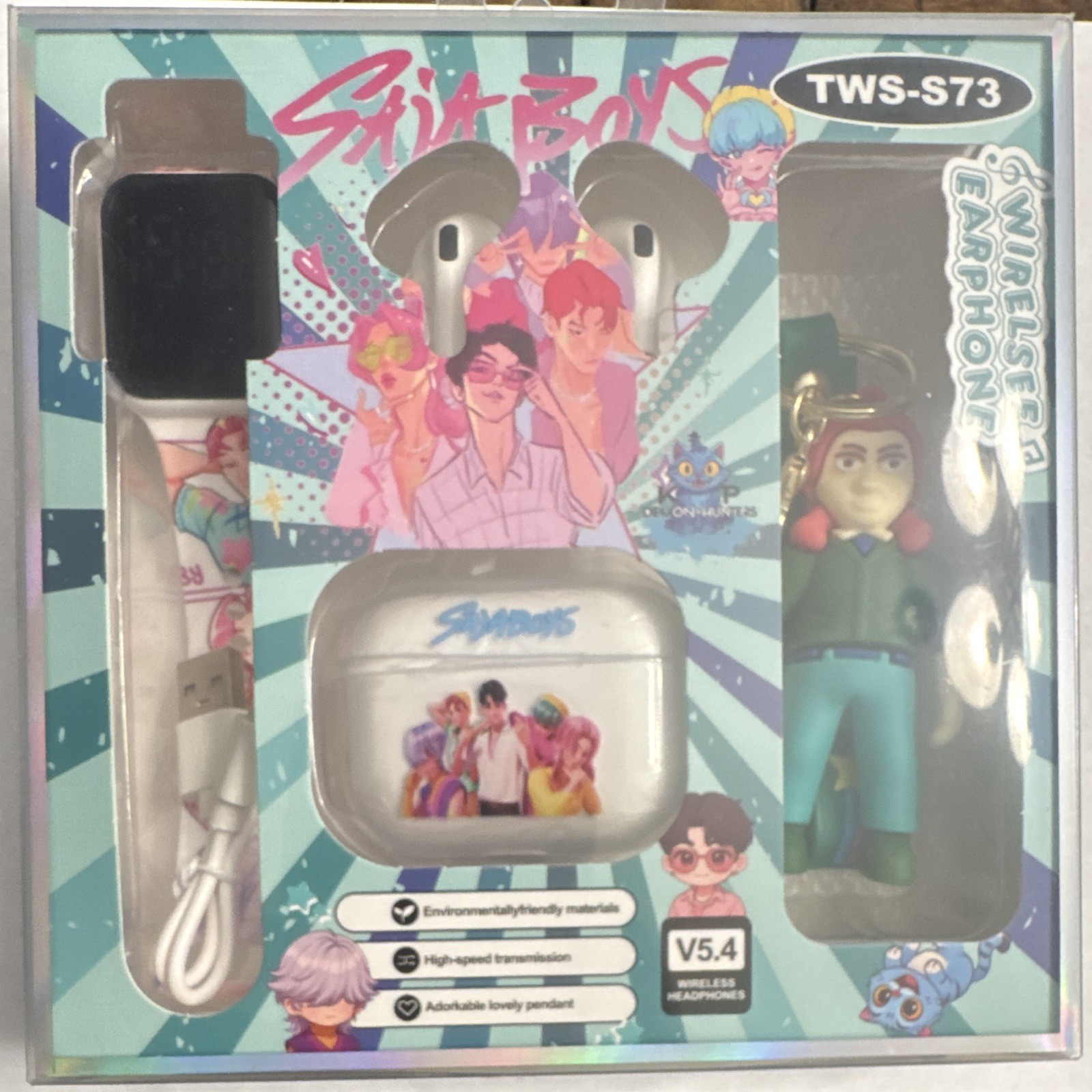 TWS-S73 Wireless Bluetooth In-Ear Earbuds w/ Cartoon Charging Case White