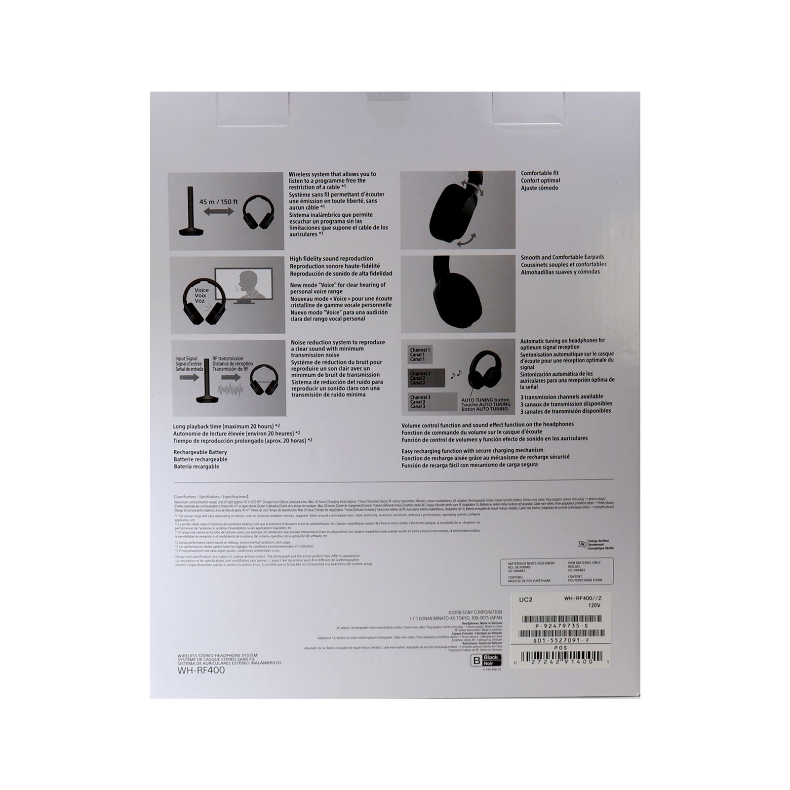 2x Sony RF400 Wireless Home Theater Headphones for Watching TV (WHRF400), Black