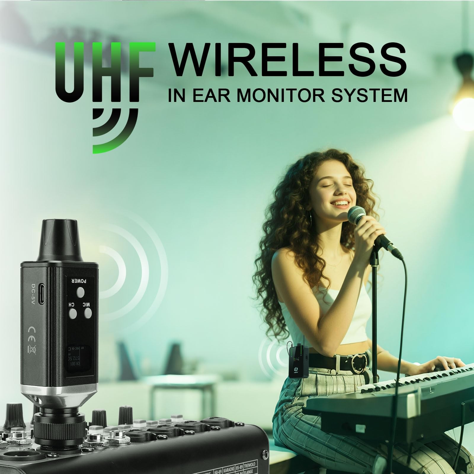 AR9 UHF Mono Wireless in-Ear Monitor Pro System Transmitter and Beltpack Receive