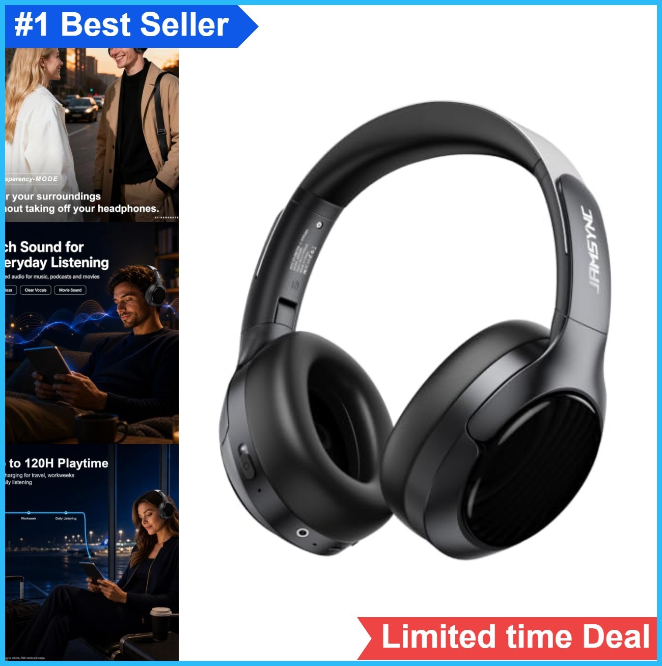 Wireless Noise Cancelling Over Ear Headphones Bluetooth 6.0 120H Playtime 45dB