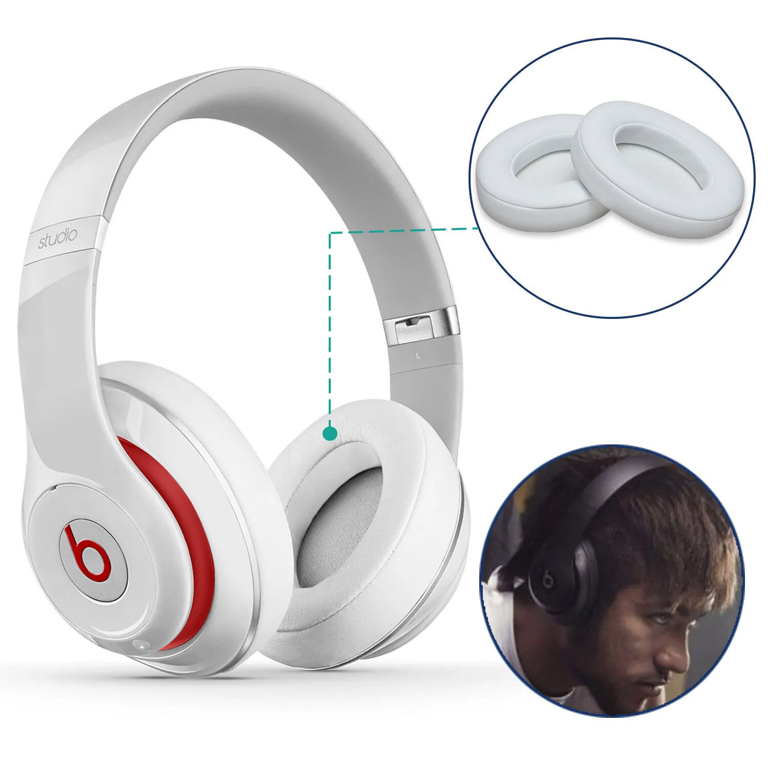 Replacement Cushions Ear Pads for Beats Studio 3 / Studio 2 Memory Foam Adhesive
