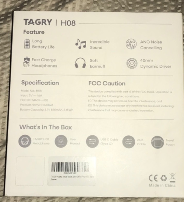 TAGRY Hybrid Active Noise Cancelling Headphones 100H Playtime Wireless Over Ear