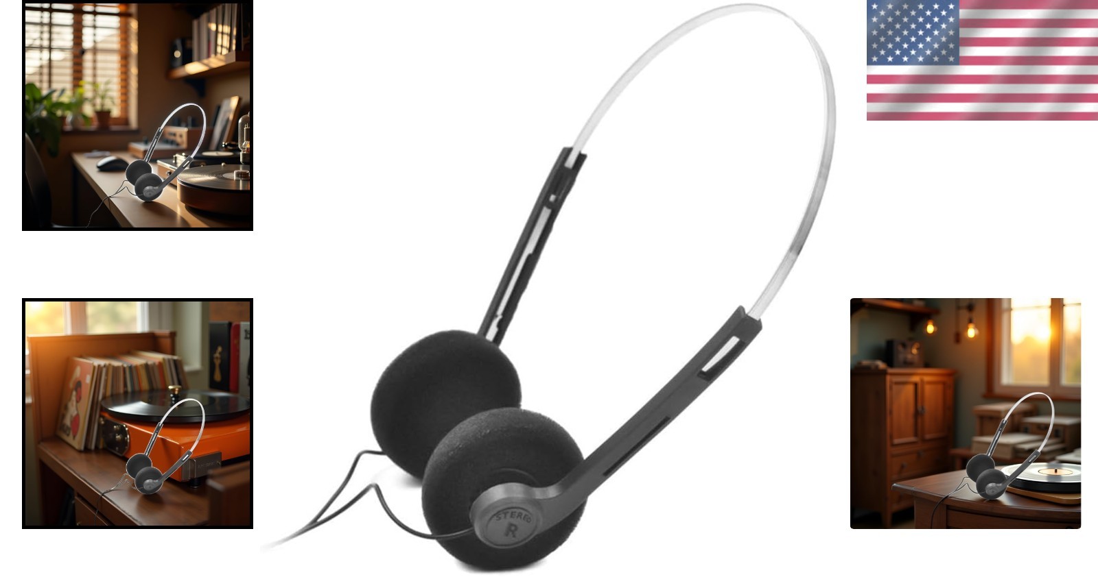Classic Black Retro Over-Ear Headphones – Ideal for Music Lovers & Professionals