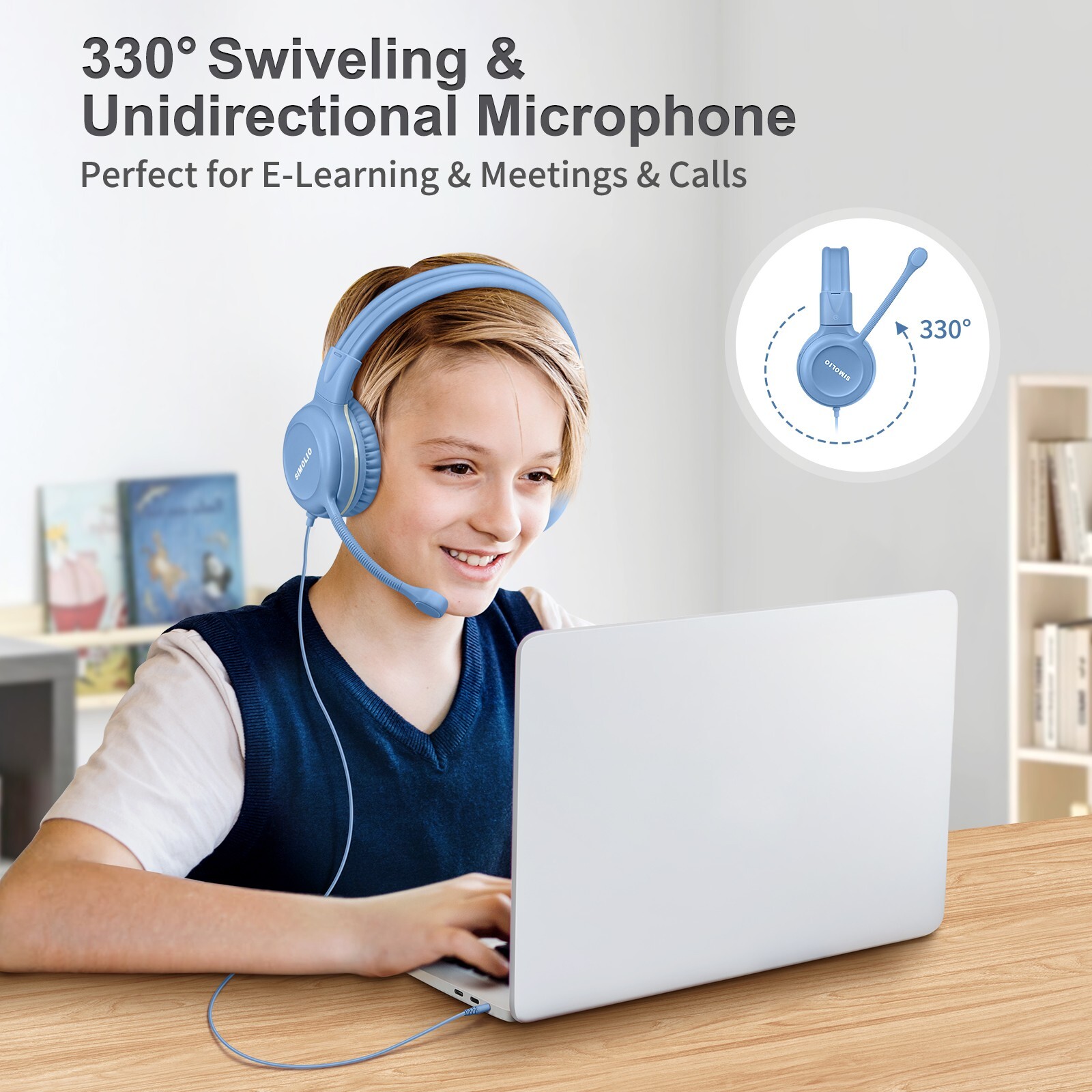 SIMOLIO 4 color Kids Headphones & Boom Microphone for School – iPad, PC, Laptop