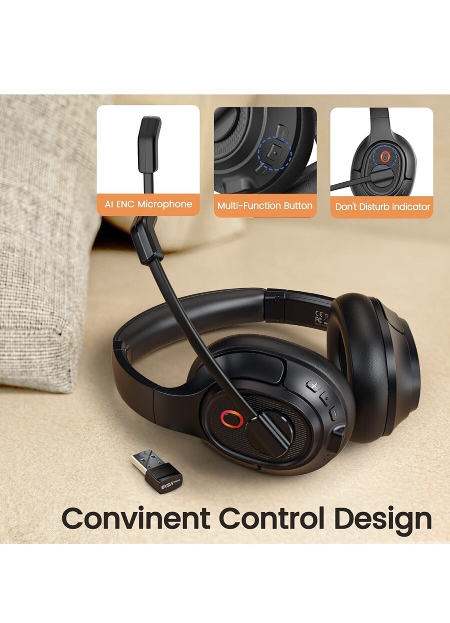 NEW EKSA Telecom AI-POWERED ENC WIRELESS HEADSET H6 – 30 Hours Talk & 33ft Range