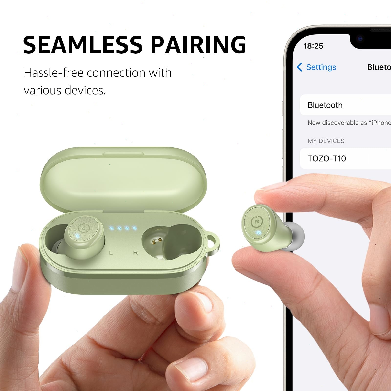 TOZO T10 Bluetooth Wireless Earbuds, Deep Bass Stereo,App EQ Customization IPX8