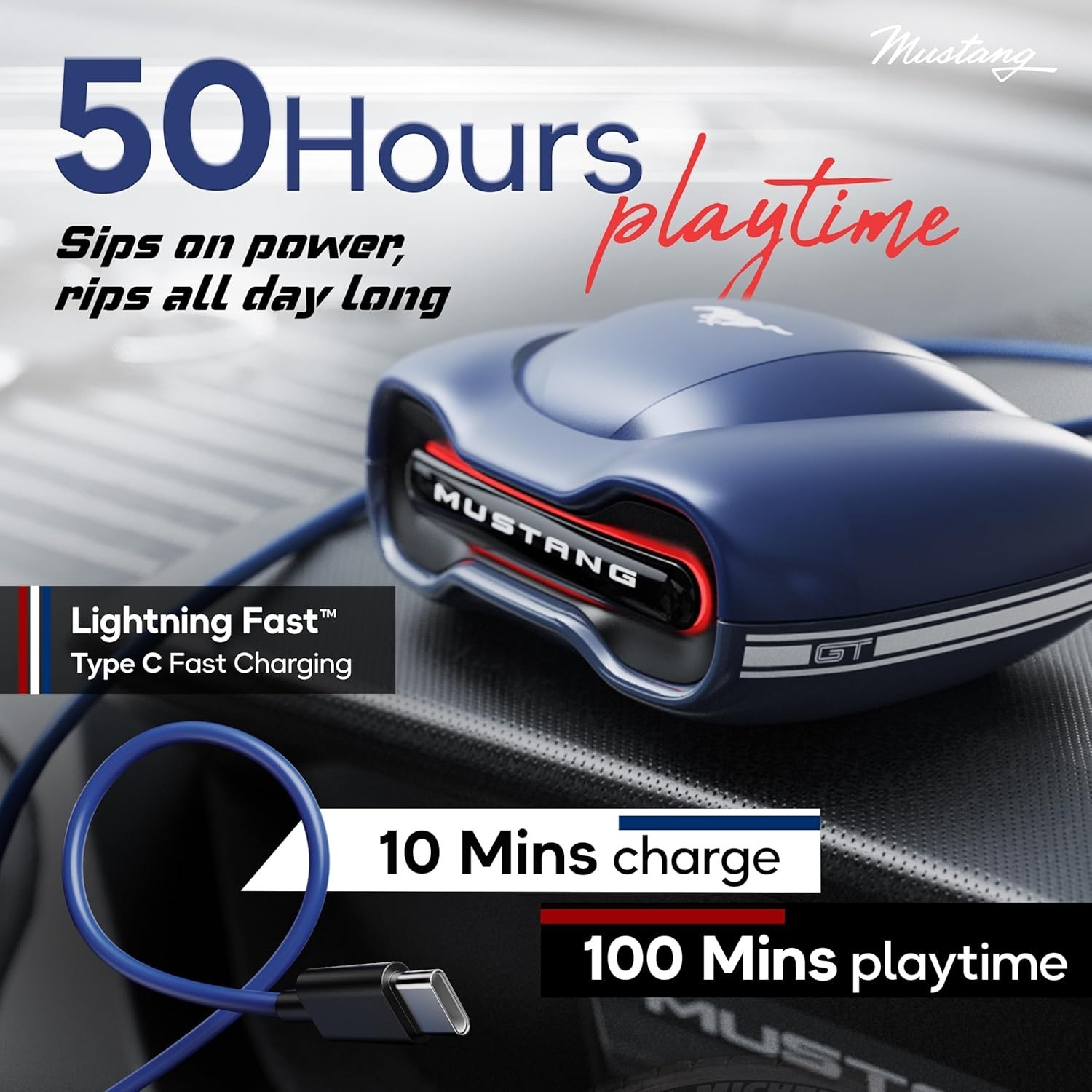 GOBOULT x Mustang Torq Wireless in Ear Earbuds with 60H Playtime | Quad Mic ENC