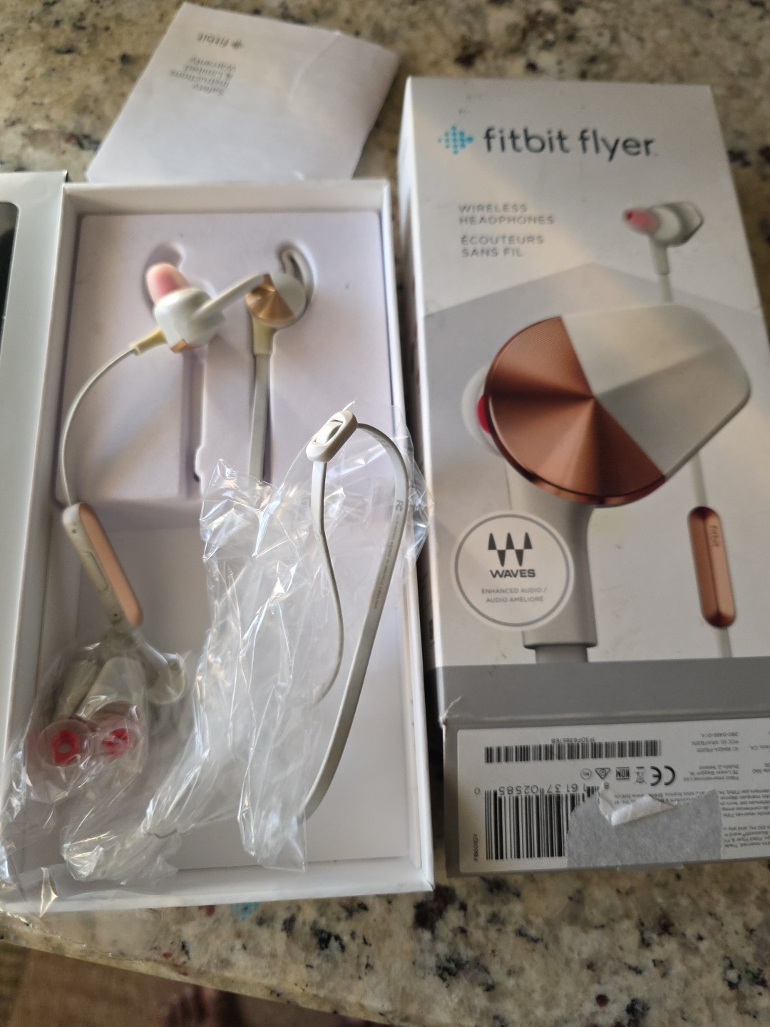 Fitbit Flyer Wireless Fitness Bluetooth Headphones- White plus Bonus Headphone