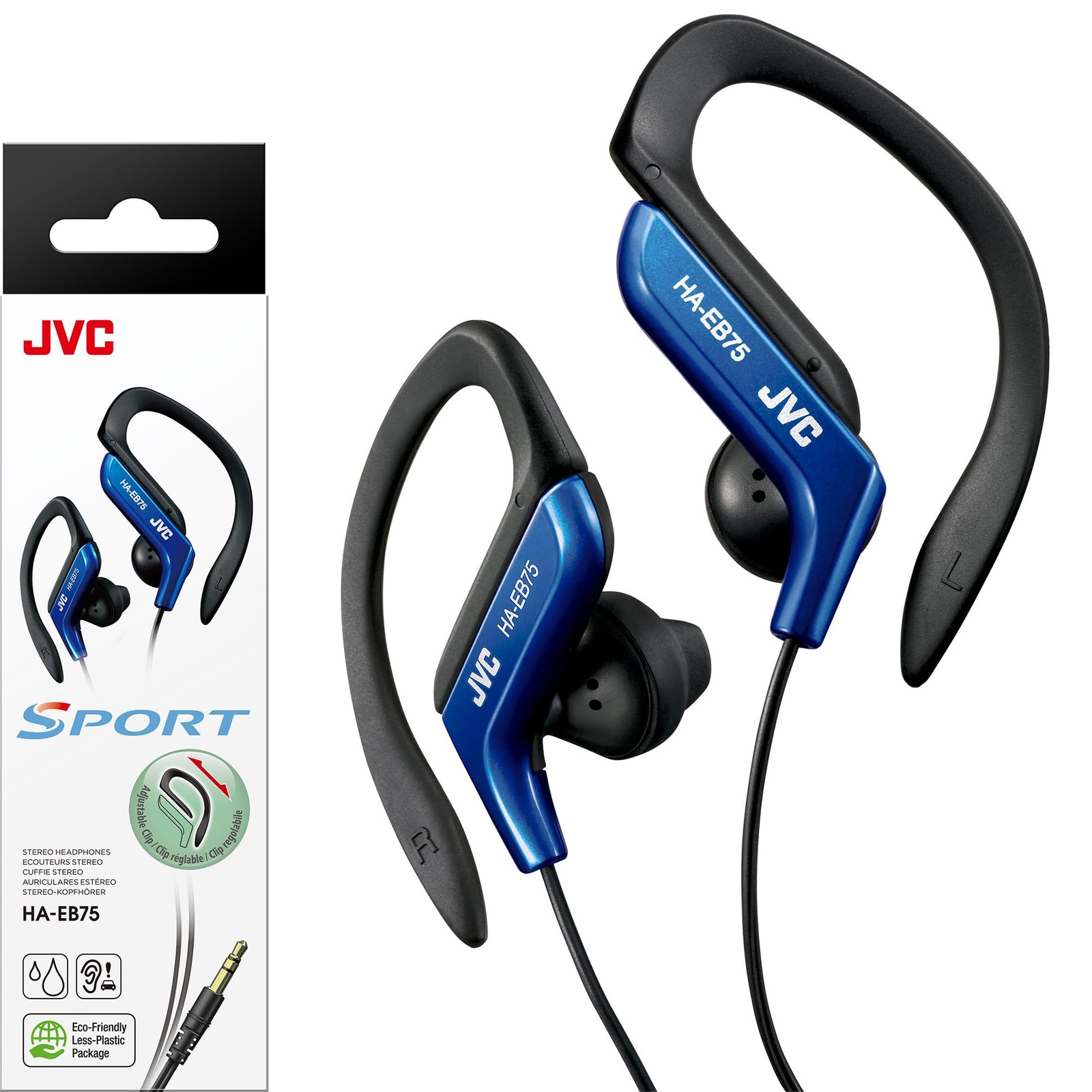 JVC Haeb75A Sport Ear Clip Earphones Adjustable Splash Proof (Blue)