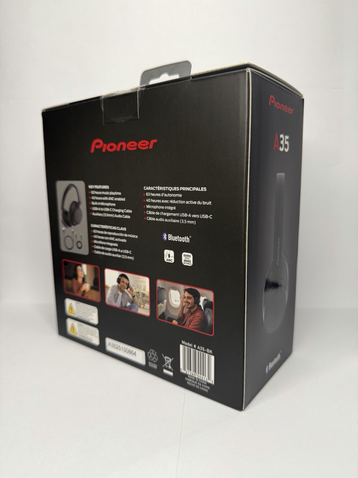 Pioneer A35-BK Bluetooth Headphones ANC USB-C Black Built-In Mic Over-Ear
