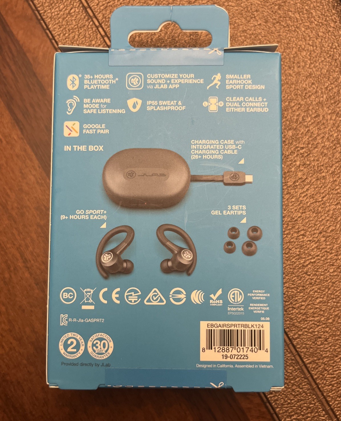 JLab Go Sport True Wireless Bluetooth Earbuds w/ Charging Case – Black Graphite