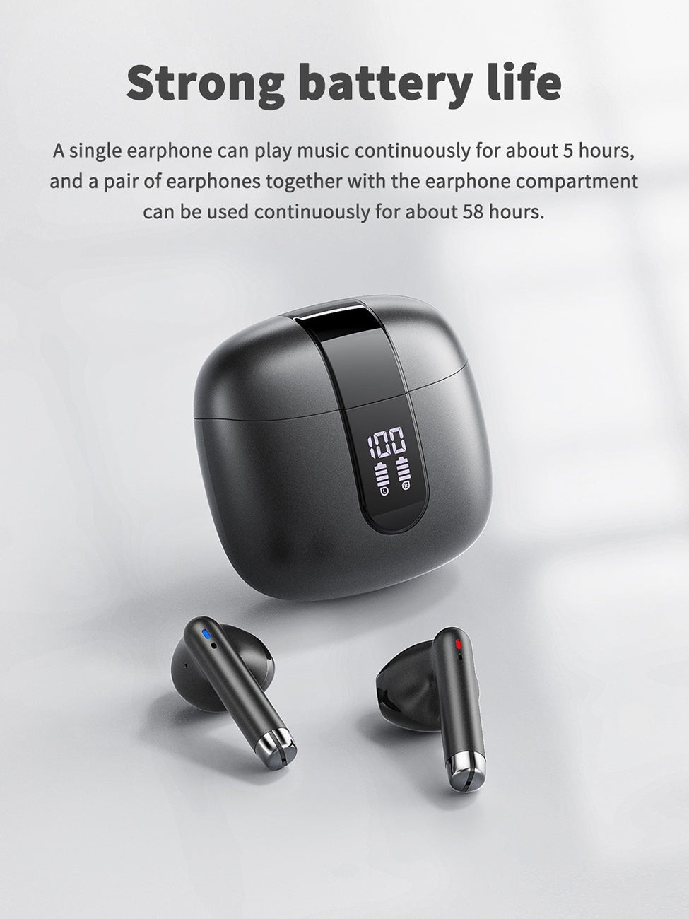 320mAh BT 5.4 Type-C black Clear sound black long battery life wireless earbuds