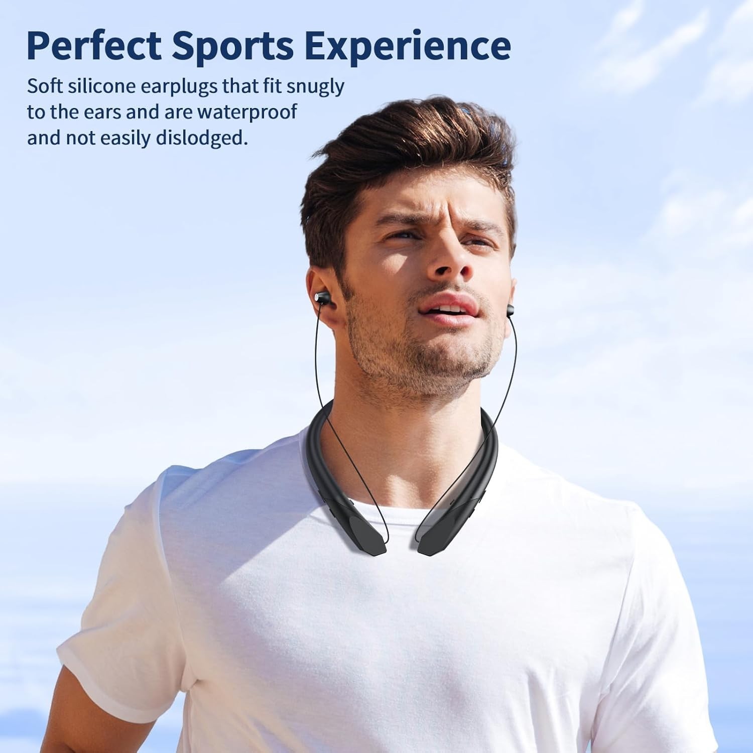 Neckband Bluetooth Headphones Retractable, Wireless Headset with BLACK